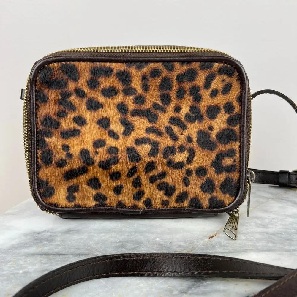 Patricia Nash Leopard Haircalf Rimini Double Zip Box Crossbody Bag